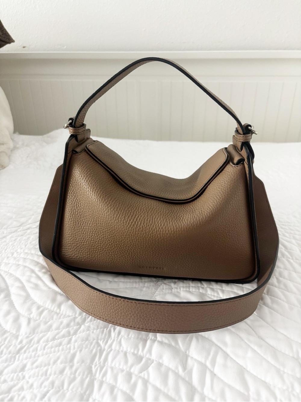 The Horse Clementine Taupe Pebbled Leather Shoulder Bag - Picture 3 of 12